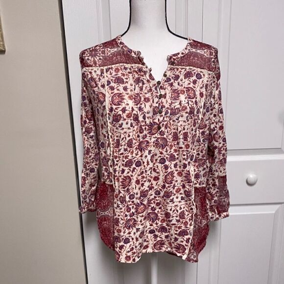 Lucky Brand, medium, red, printed blouse - Picture 1 of 10